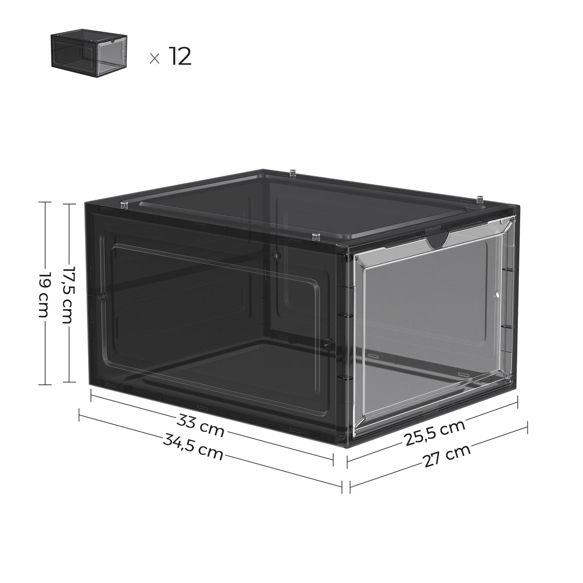 Zestaw 12 plastikowych pudełek na buty z klapką