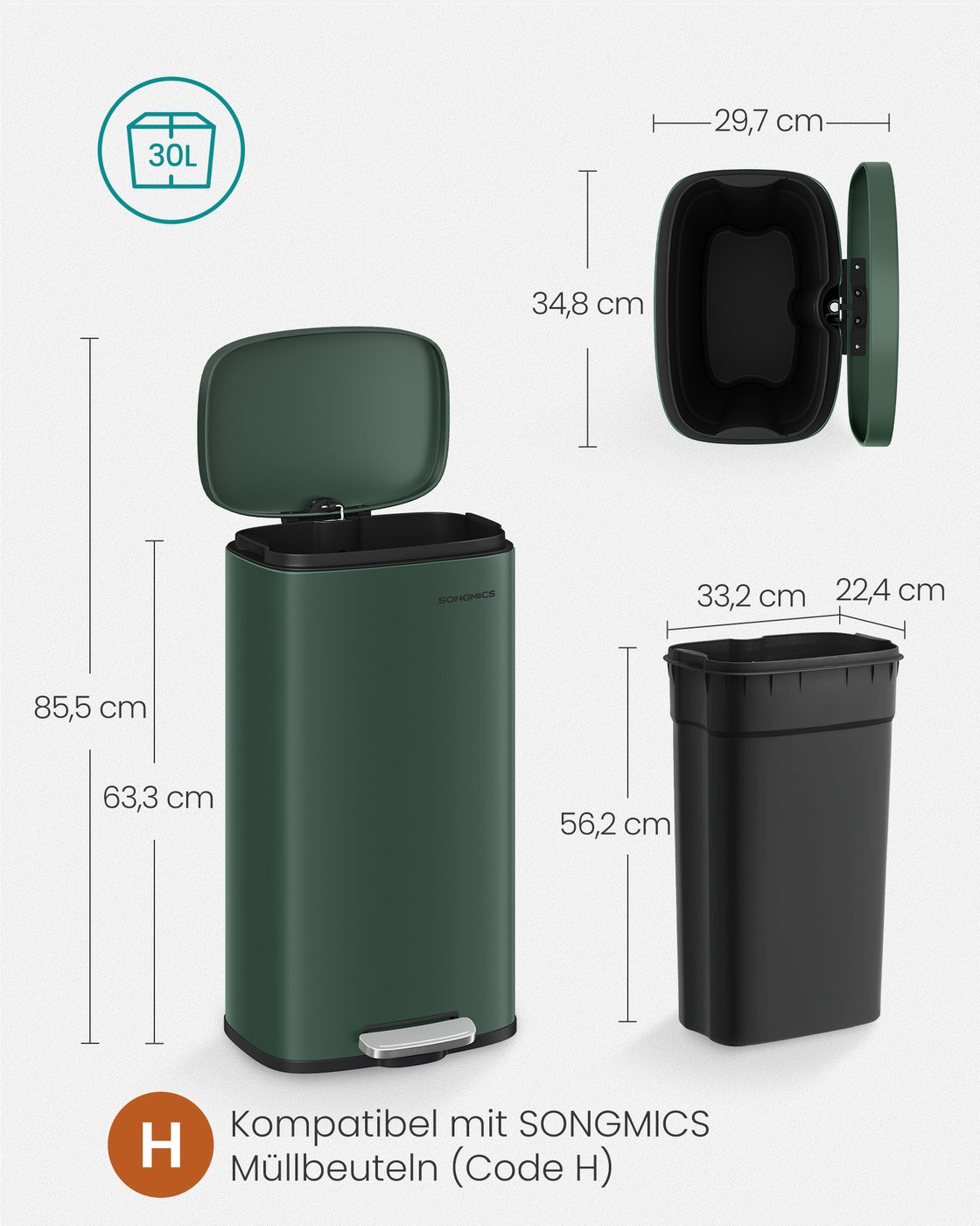 Kosz na śmieci kuchenny 30 l zielony styl vintage
