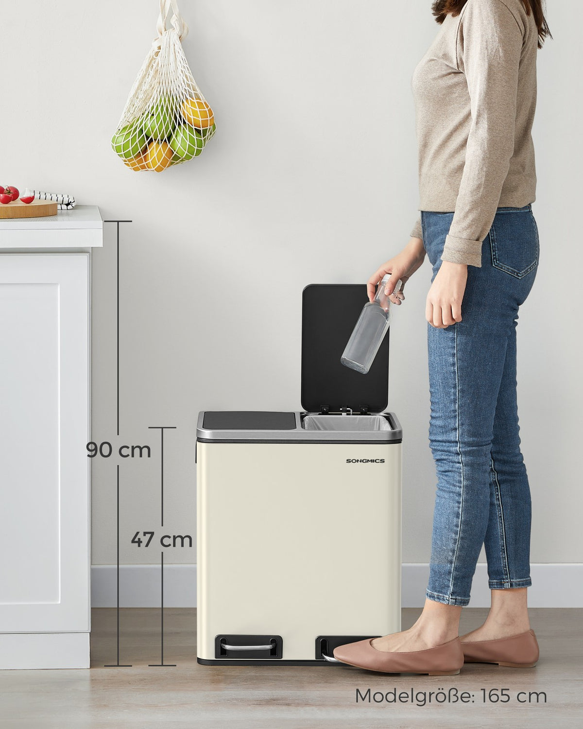 Kosz do segregacji śmieci 3 x 18 L z pokrywą beżowo-czarną
