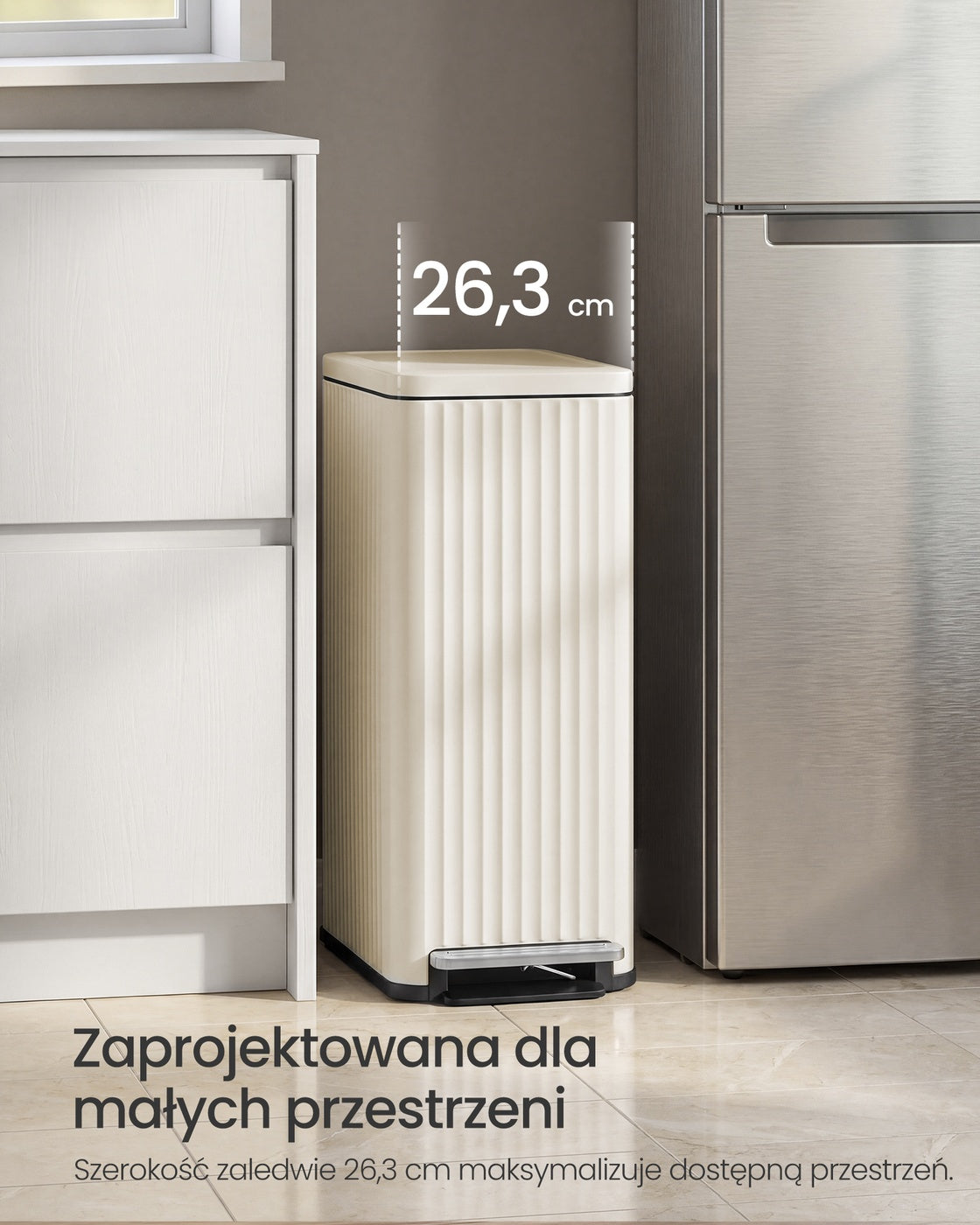Kremowy kosz na śmieci kuchenny 50 l z pedałem