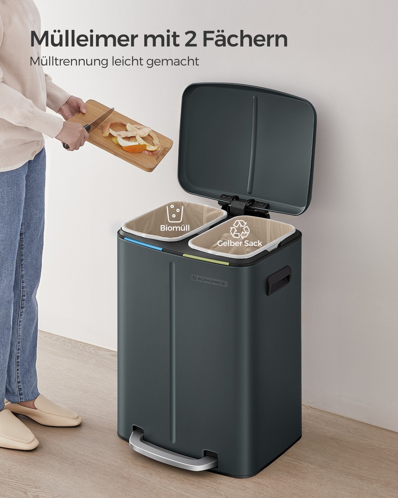 Podwójny kosz na śmieci 2×20 L z pokrywą soft-close