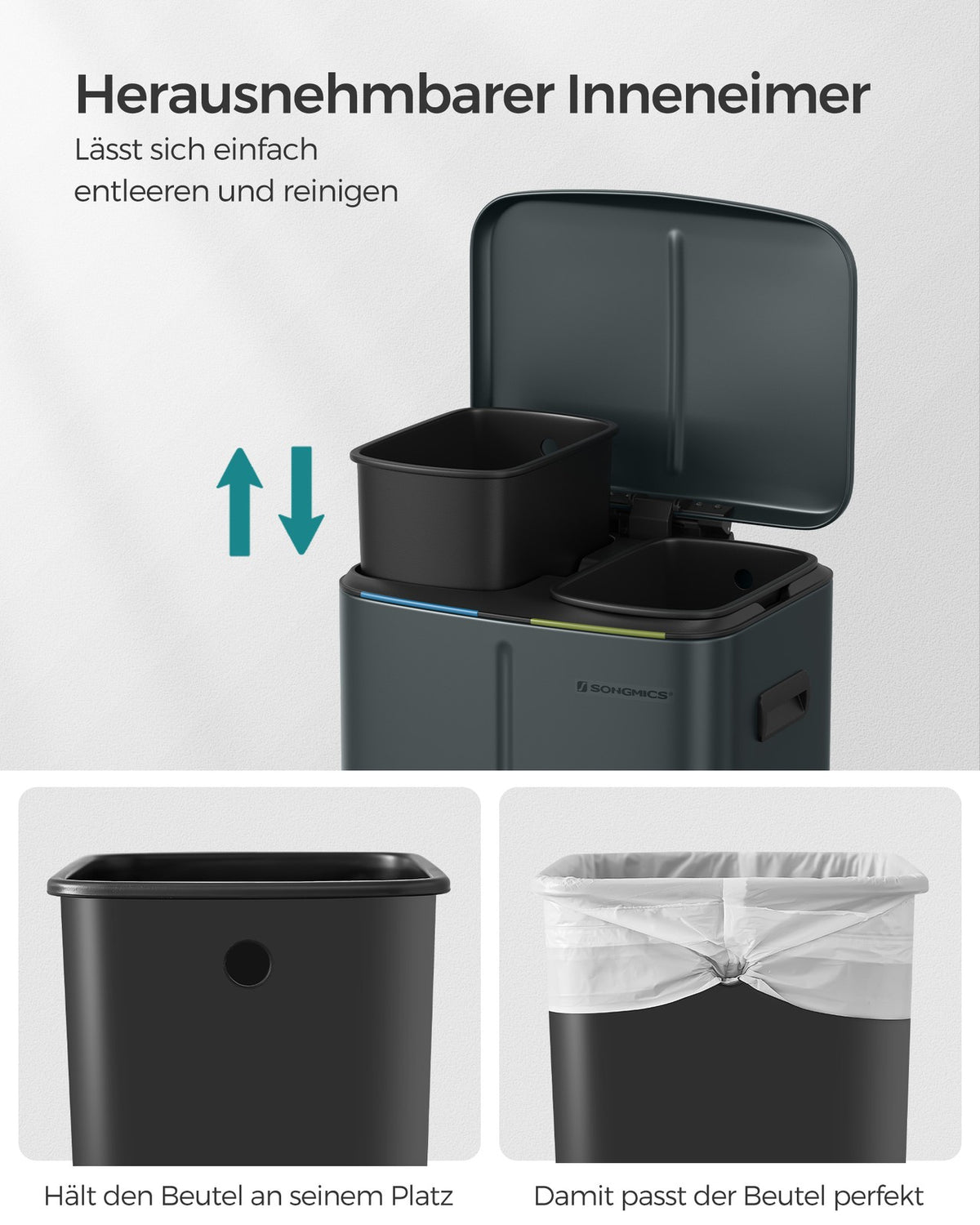 Podwójny kosz na śmieci 2×20 L z pokrywą soft-close