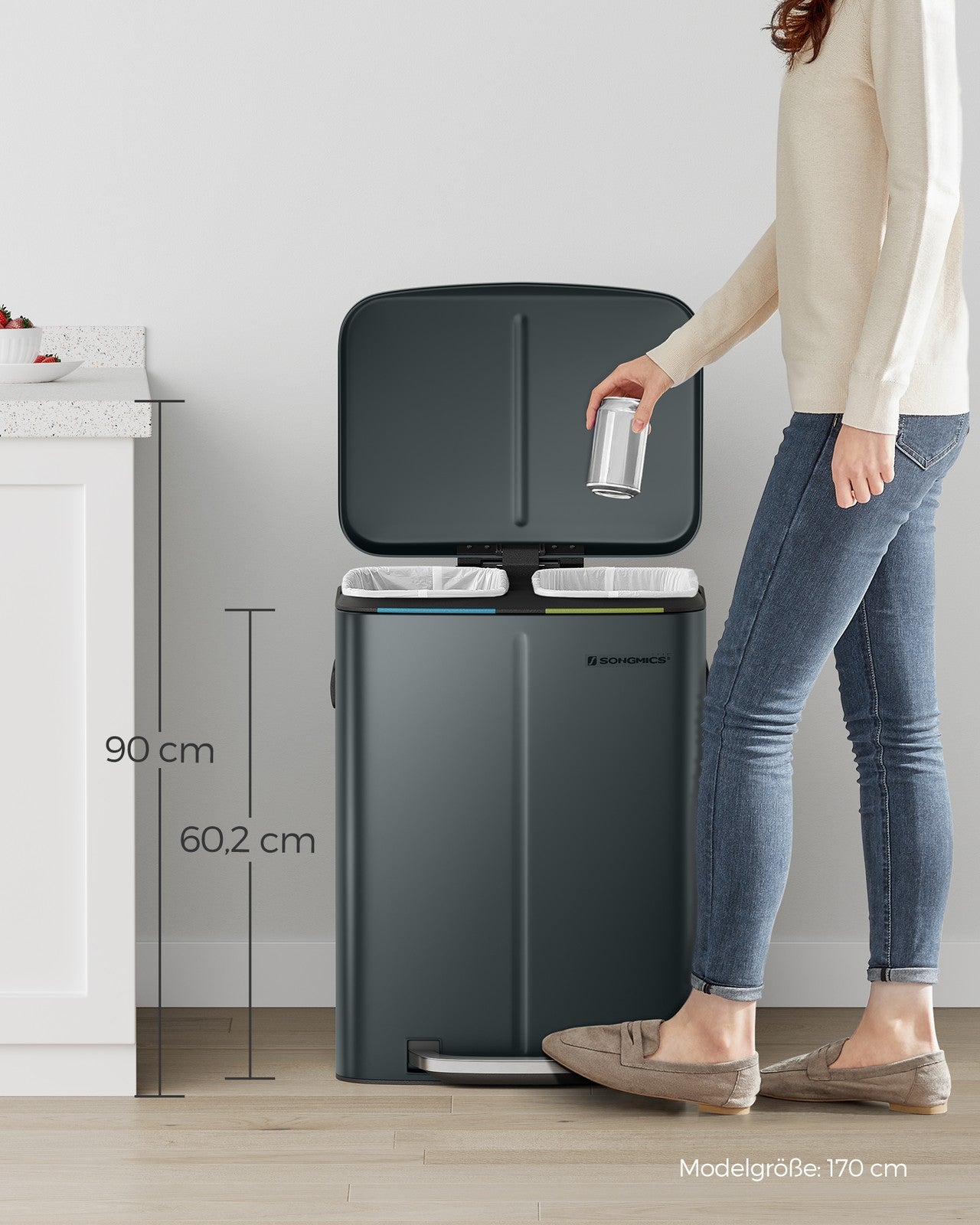 Podwójny kosz na śmieci 2×20 L z pokrywą soft-close