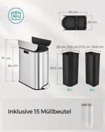 Metaliczny kosz na śmieci z 2 przegródkami 50 l