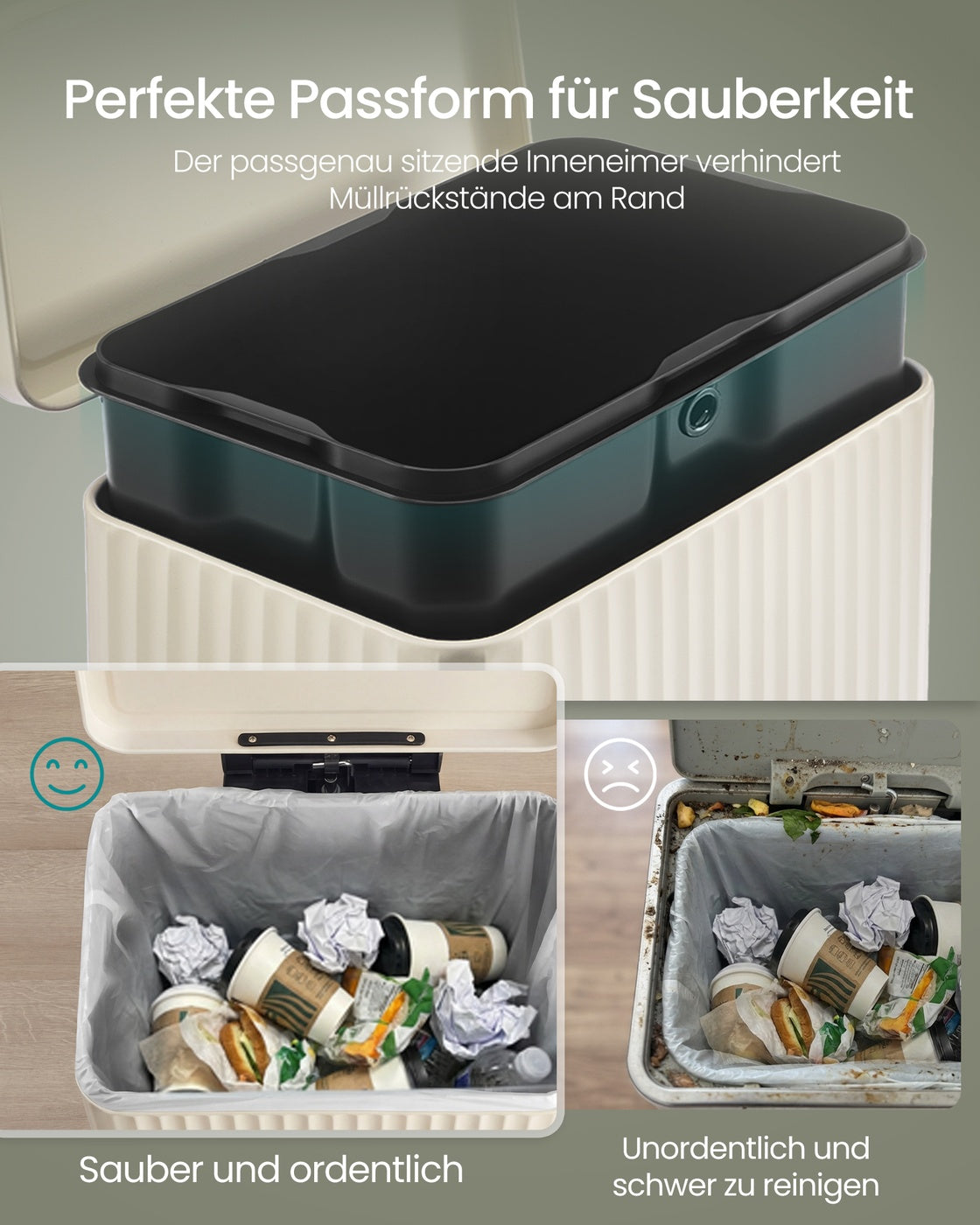 Kosz na śmieci 50 l kremowy z wkładem plastikowym