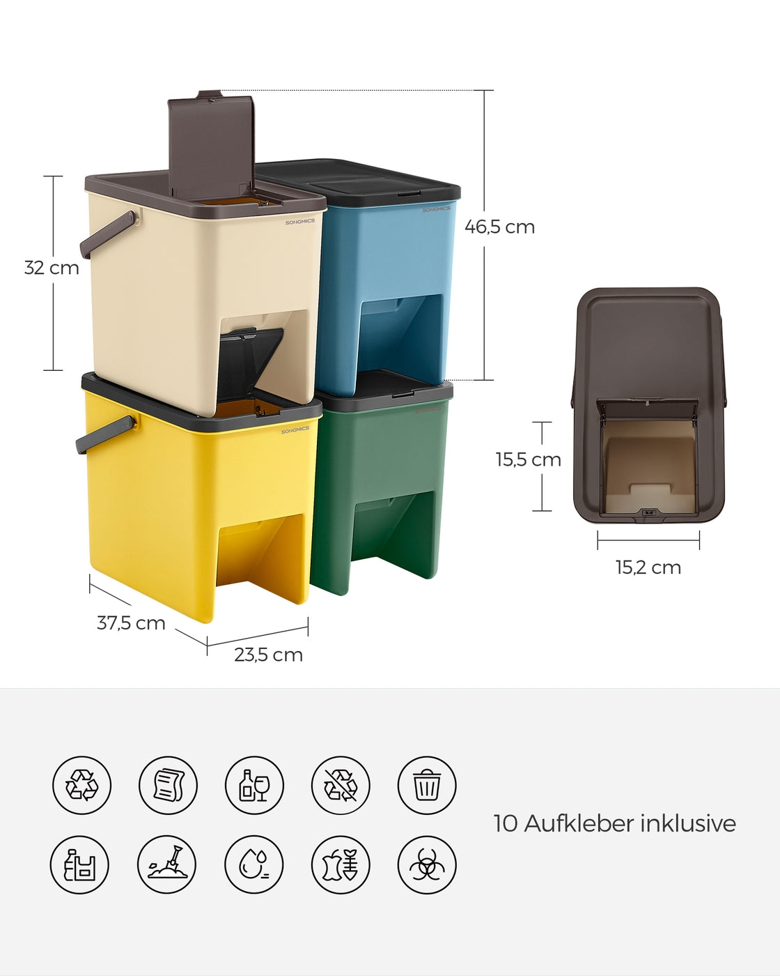 Zestaw 4 pojemników do segregacji 20 l mix kolorów