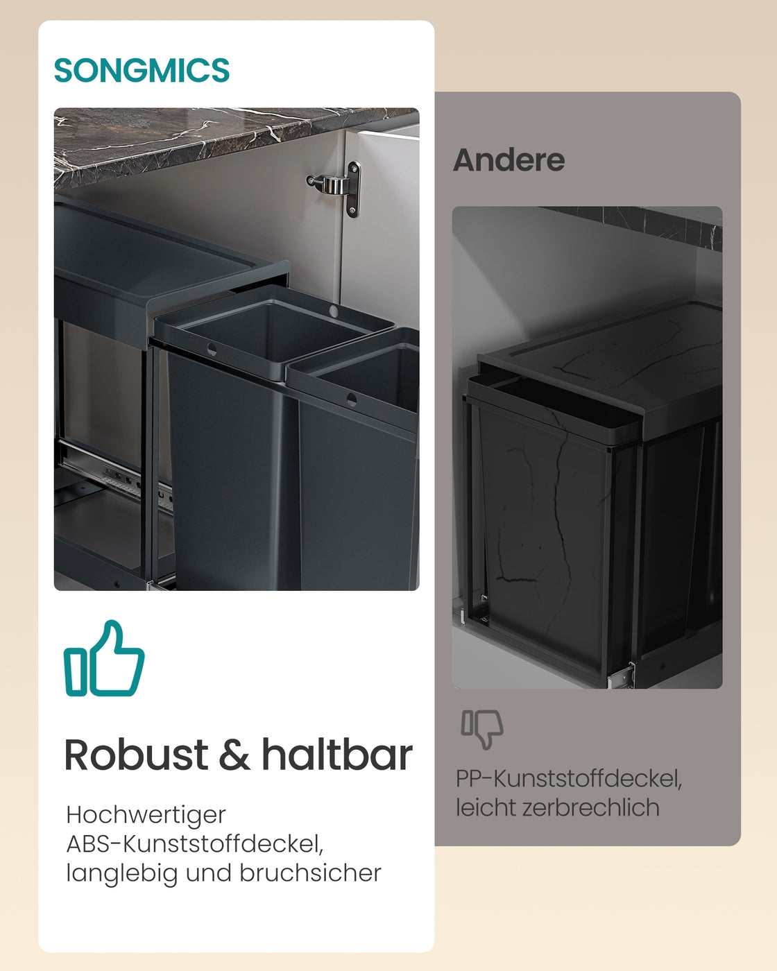 Podblatowy kosz na śmieci 2 x 20 l szary