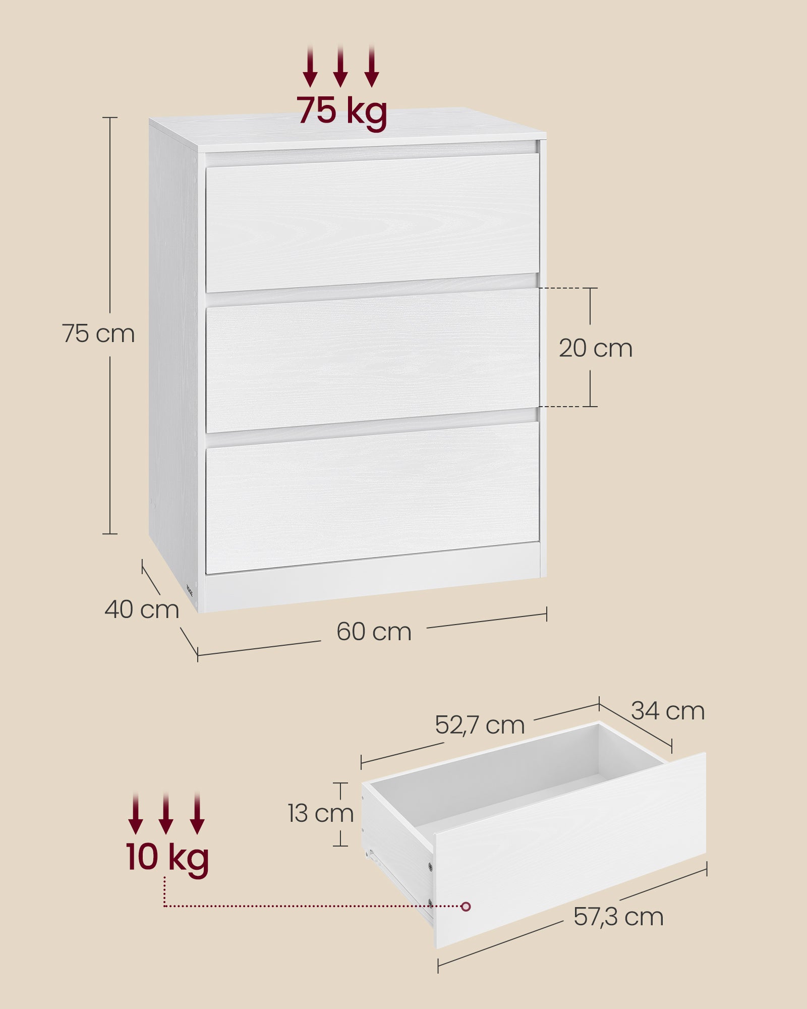 Mebel do domu, snow white, 60 cm