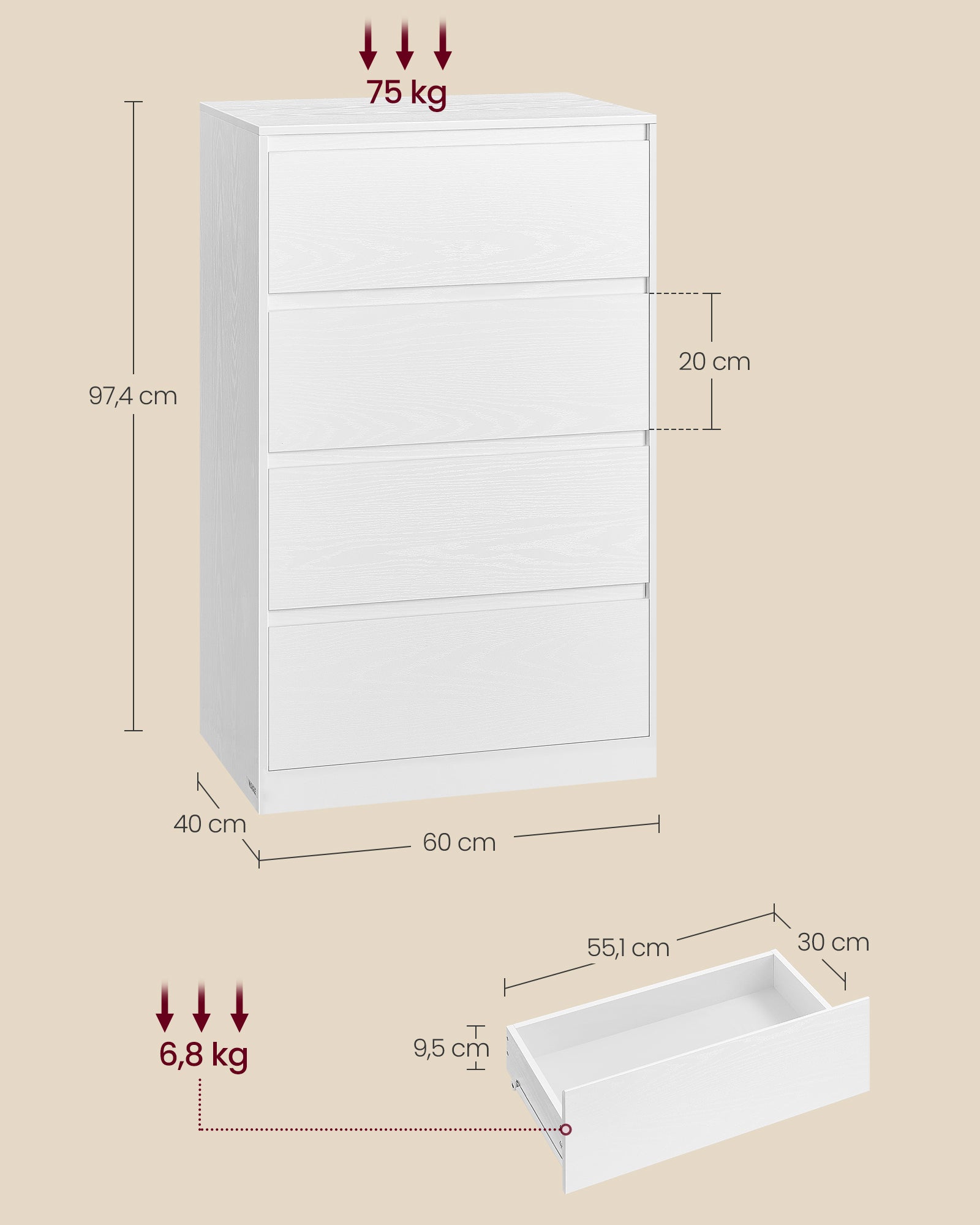 Mebel do domu, snow white, 60,2 cm