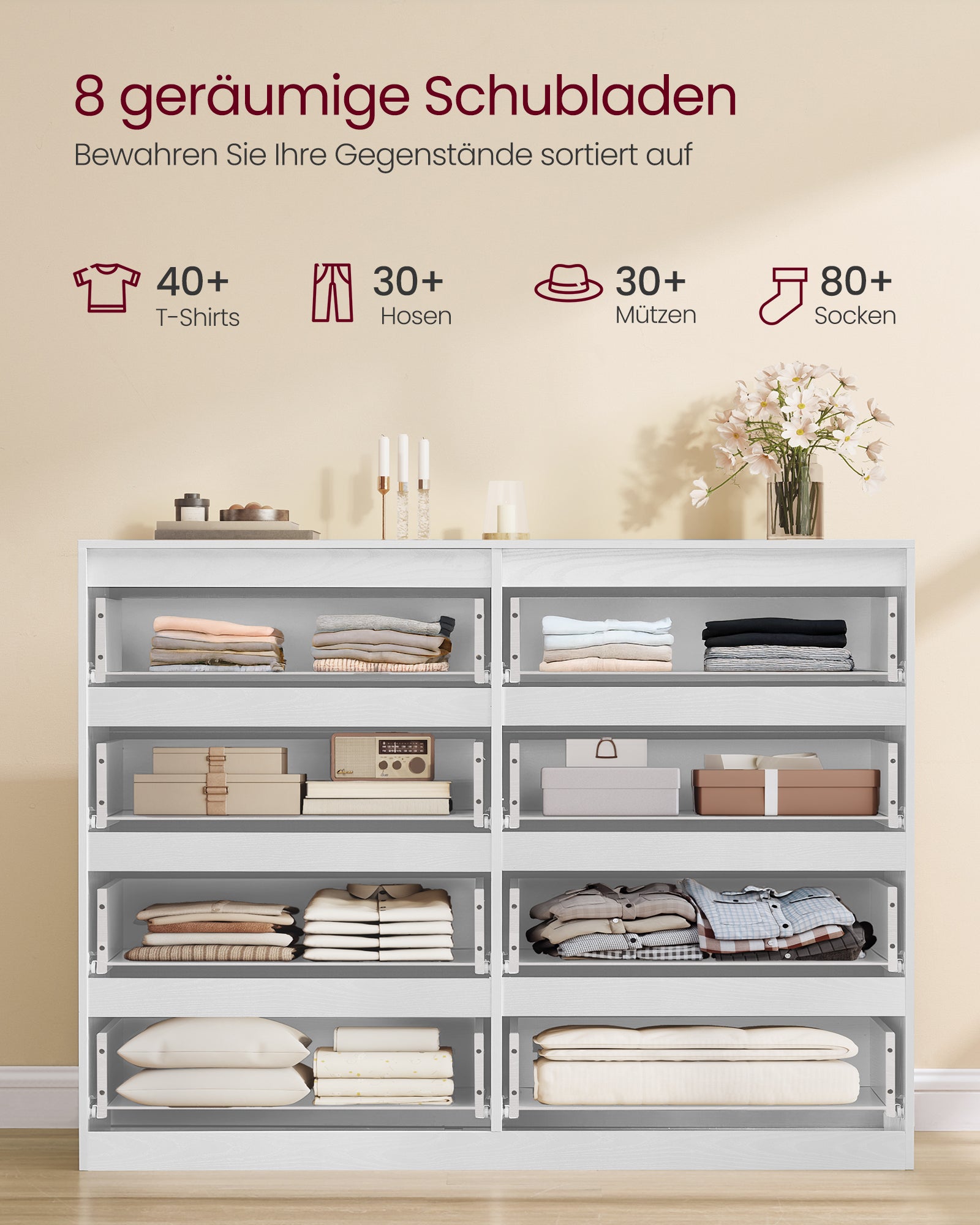 Komoda 8 szuflad biała 40x119,4x97,5 cm