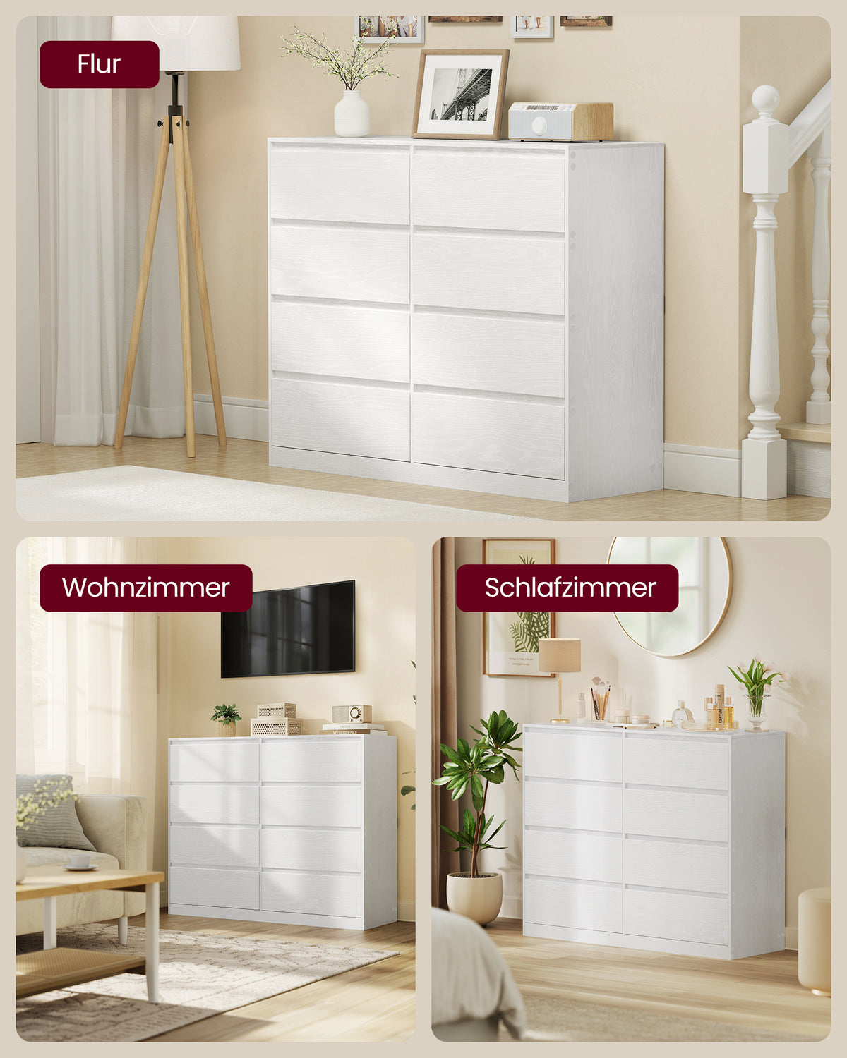 Komoda 8 szuflad biała 40x119,4x97,5 cm