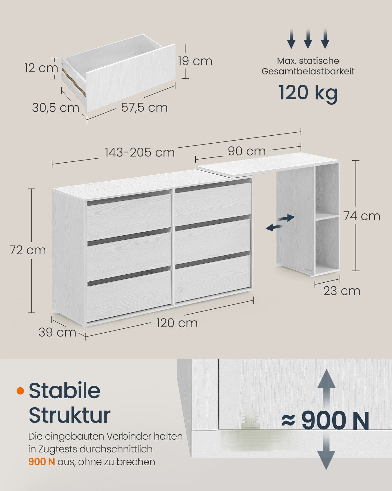 Biała komoda-toaletka z półką, szybki montaż