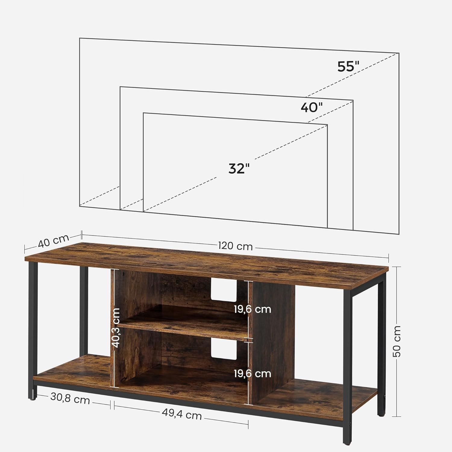 Szafka RTV, rustykalny brąz, 120 cm