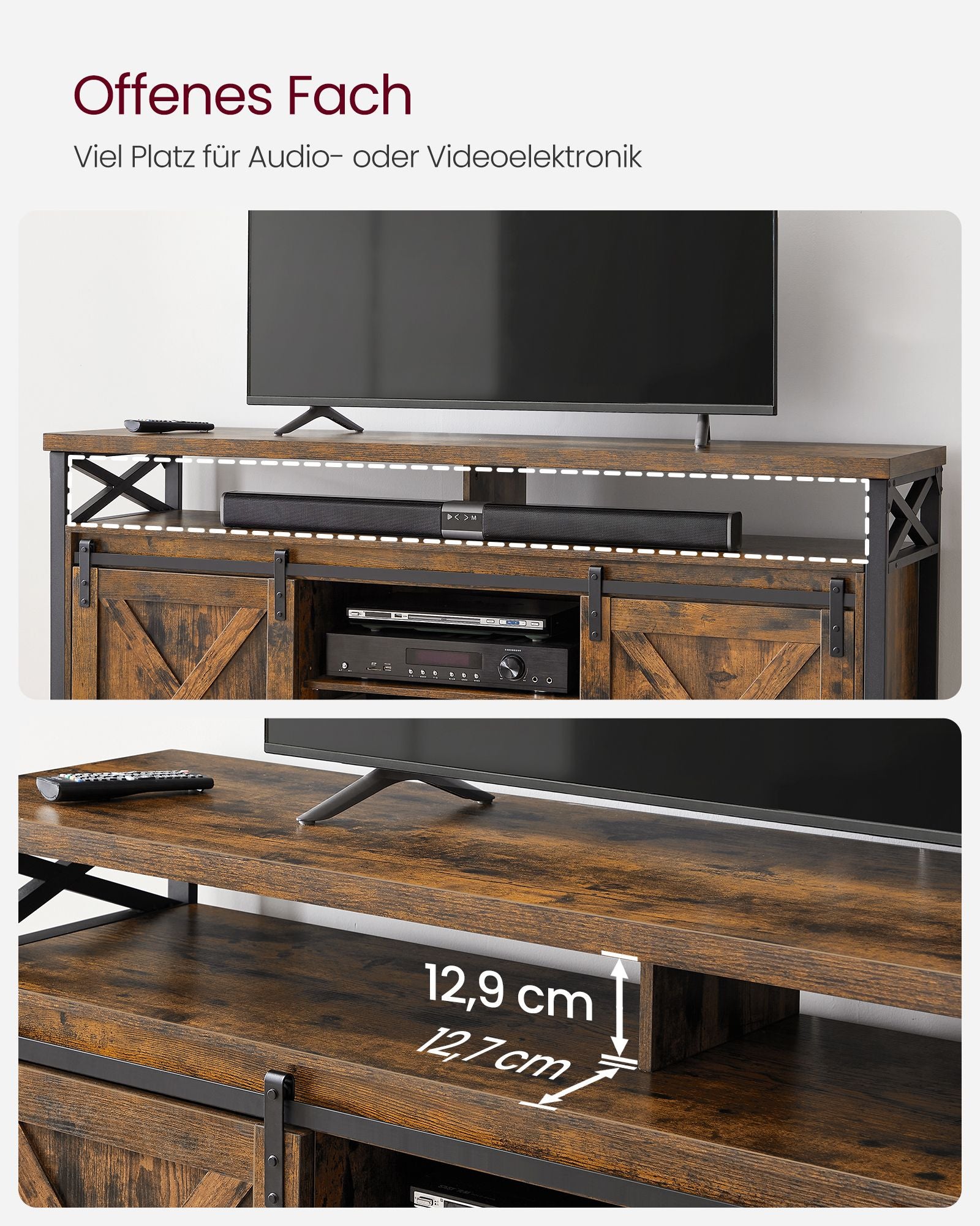 Szafka RTV, rustykalny brąz, 147 cm