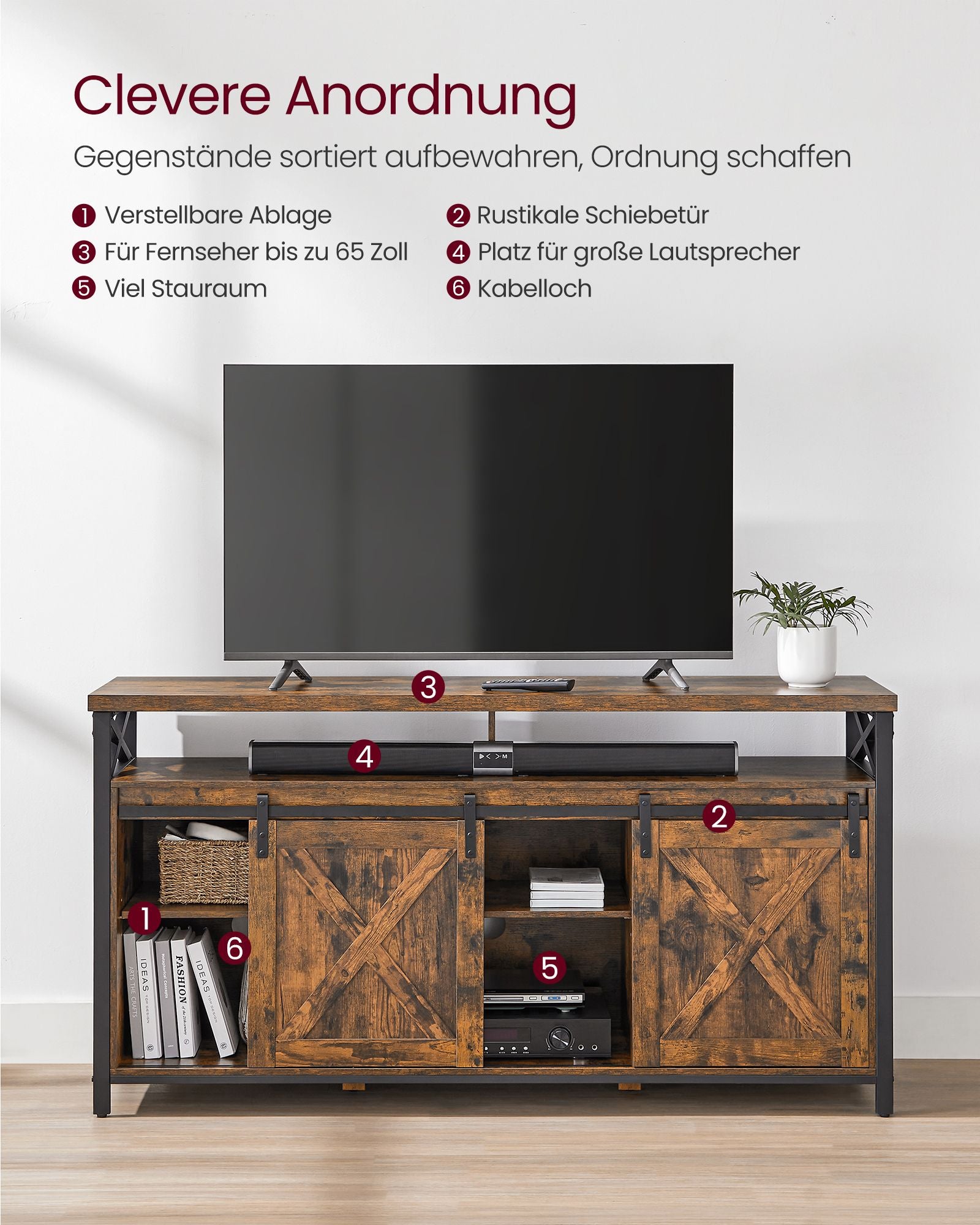 Szafka RTV, rustykalny brąz, 147 cm