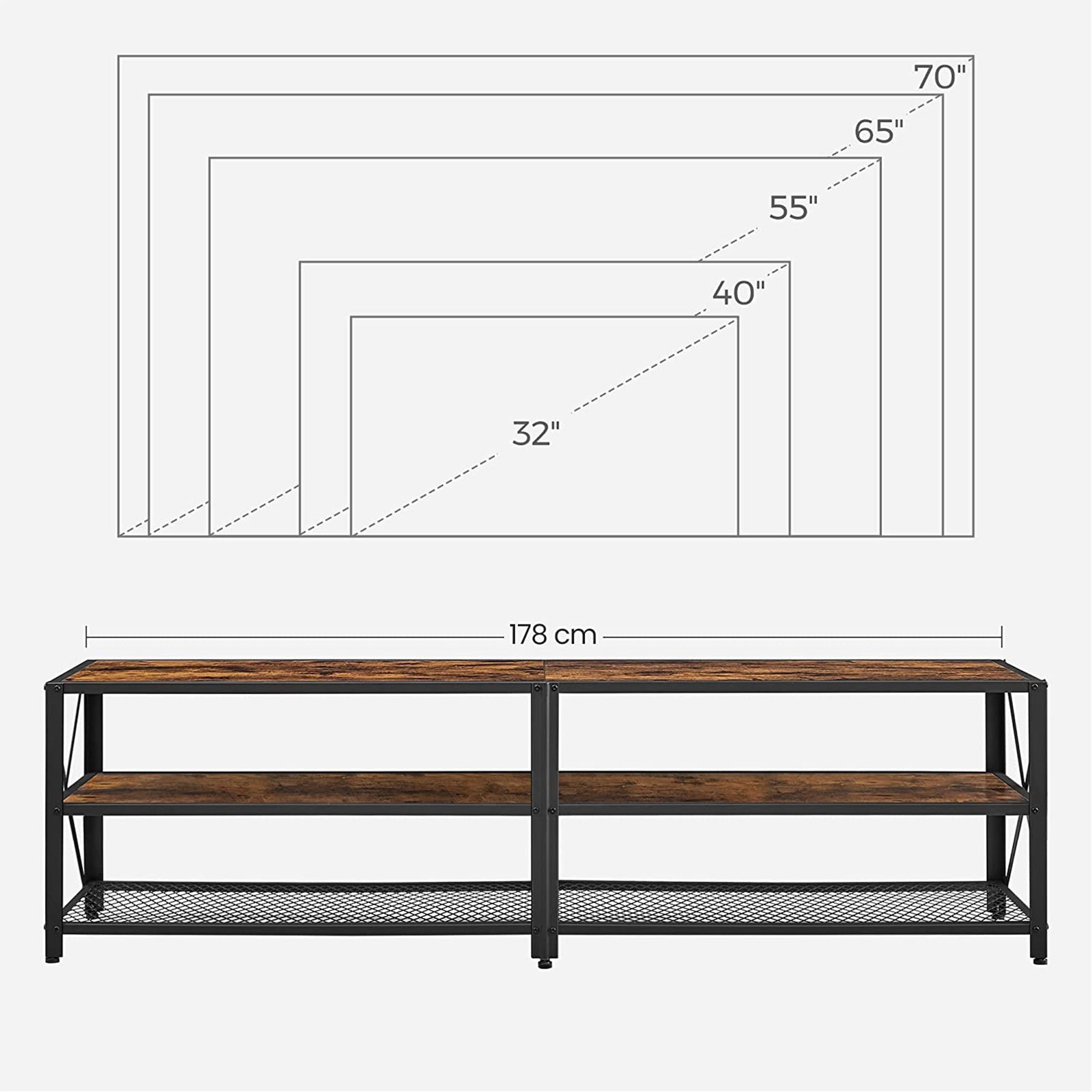 Półka RTV z 3 poziomami do telewizora do 75 cali