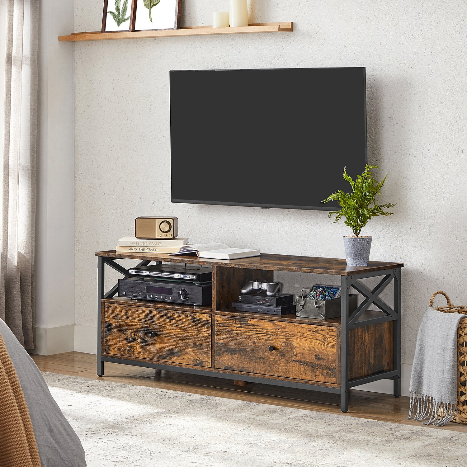 Stolik RTV 120x40x50 cm z 2 szufladami i półkami