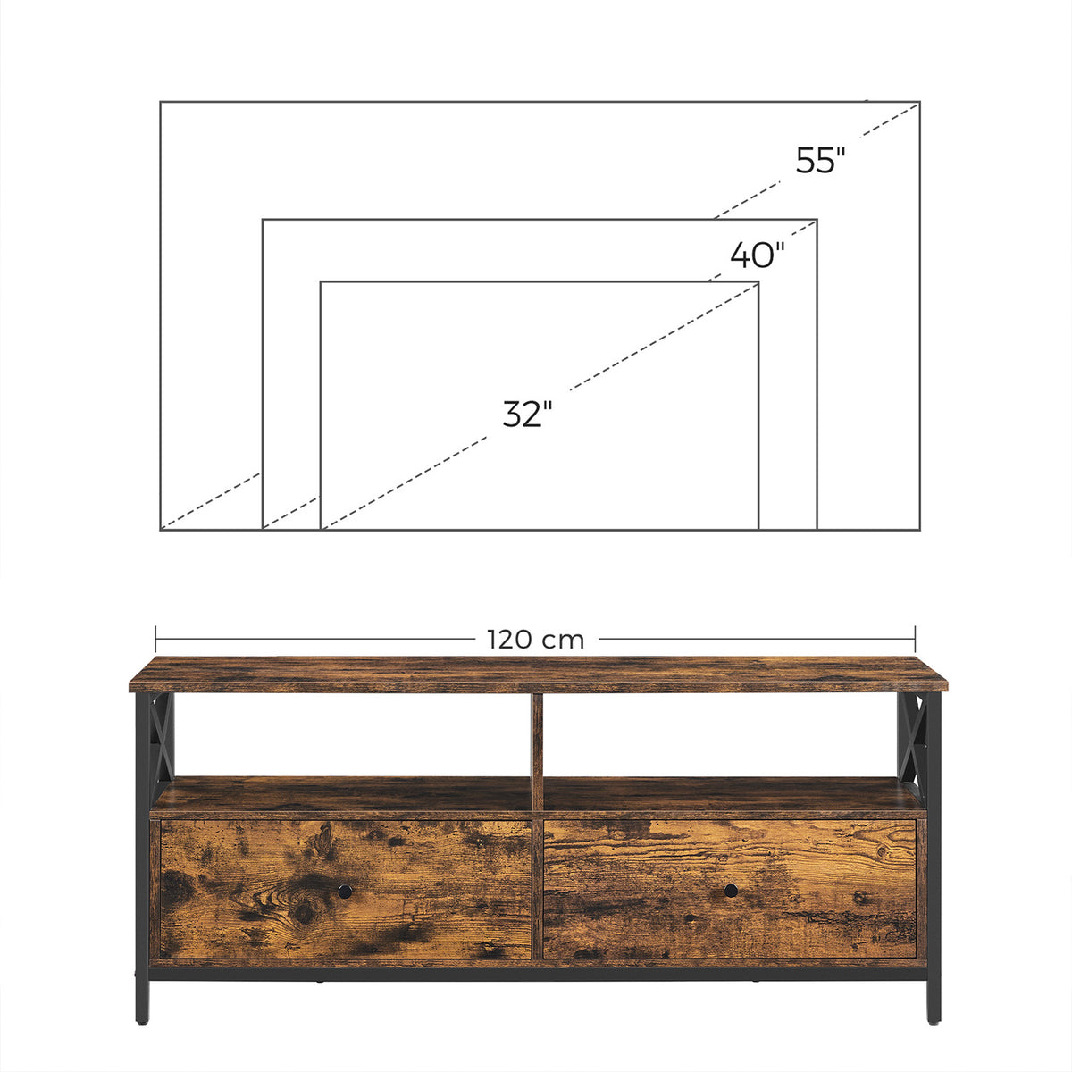 Stolik RTV 120x40x50 cm z 2 szufladami i półkami