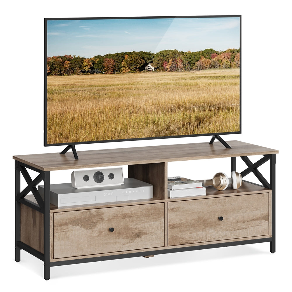 Szafka RTV 120 cm z 2 szufladami i 2 półkami otwartymi