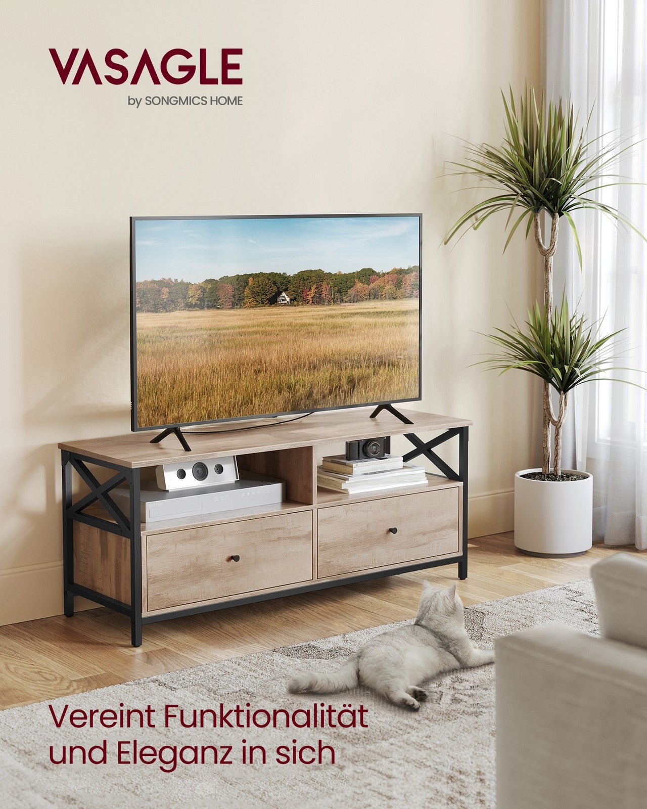 Szafka RTV 120 cm z 2 szufladami i 2 półkami otwartymi