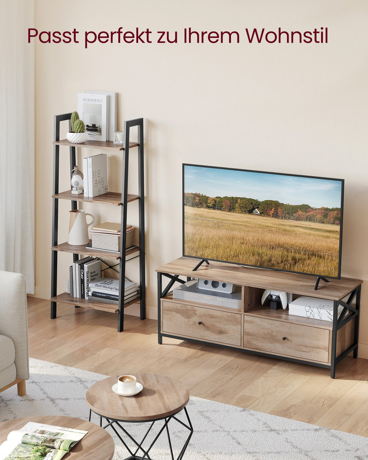 Szafka RTV 120 cm z 2 szufladami i 2 półkami otwartymi