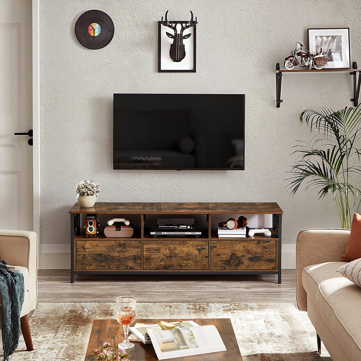 Industrialna szafka RTV z 3 szufladami 147 cm