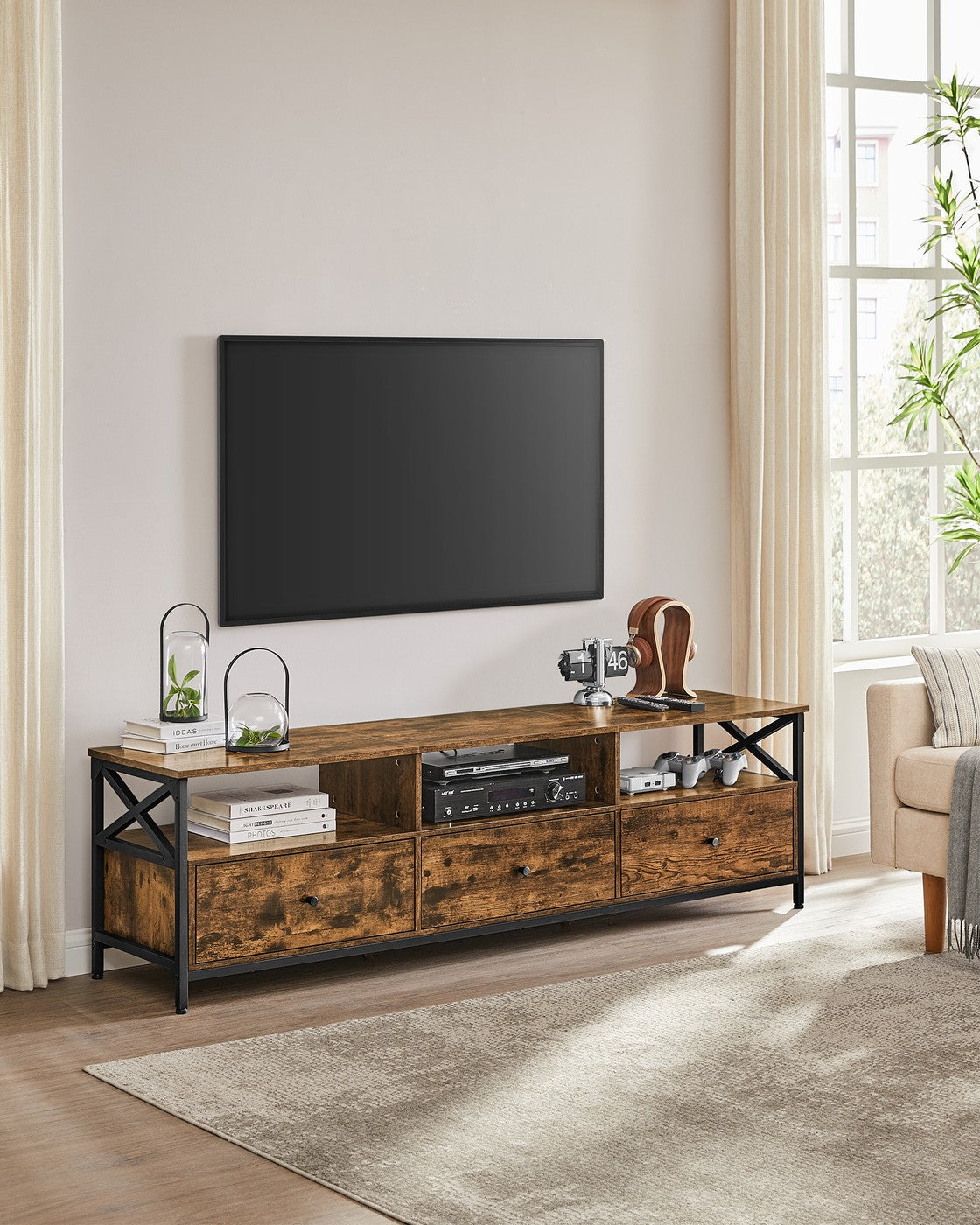 Szafka pod TV 178x40x50 cm brązowo-czarna vintage