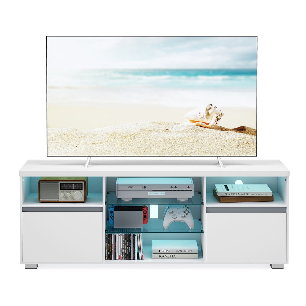 Szafka RTV biała z oświetleniem LED i półkami 160 cm