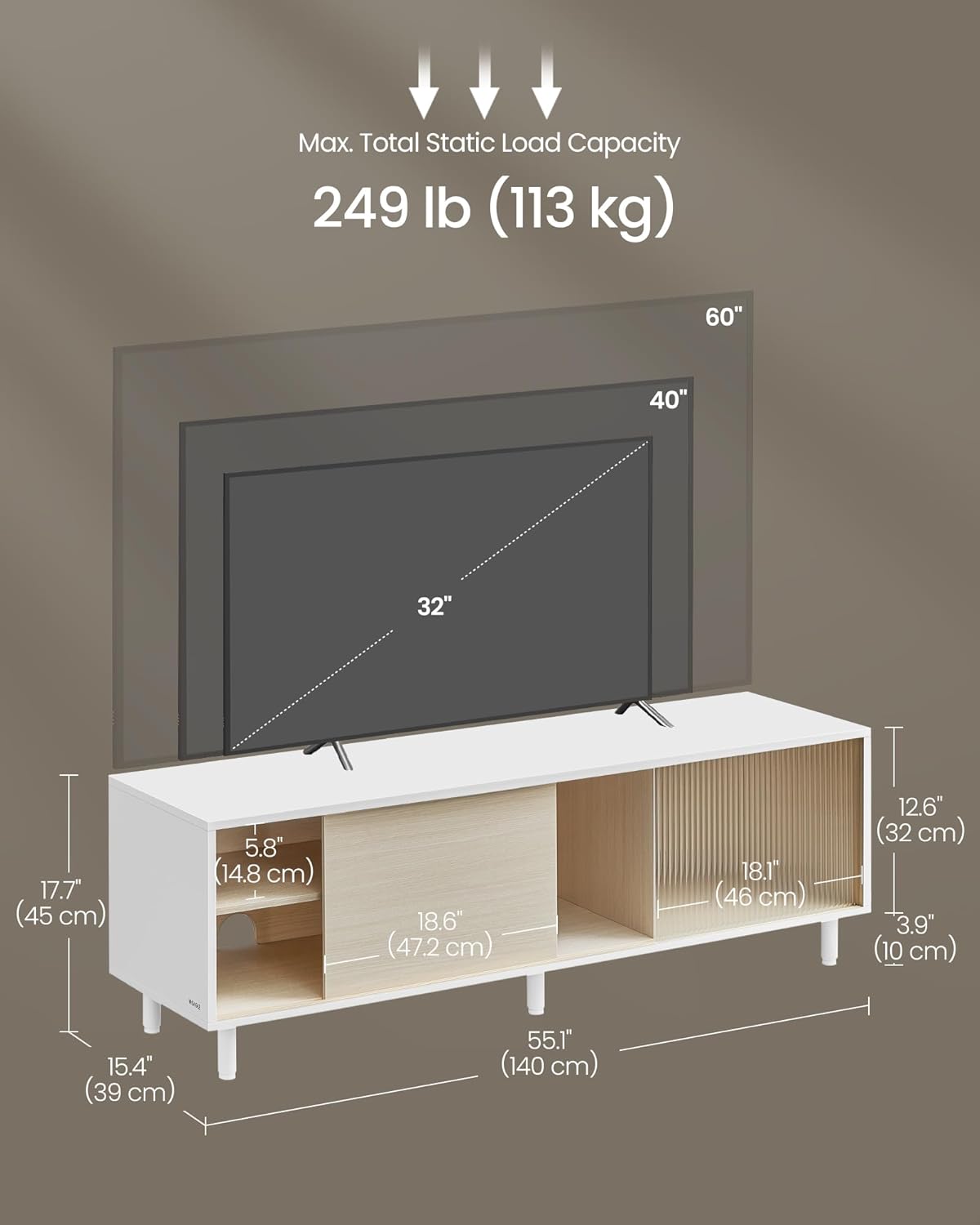 Szafka RTV, biały, 140 cm