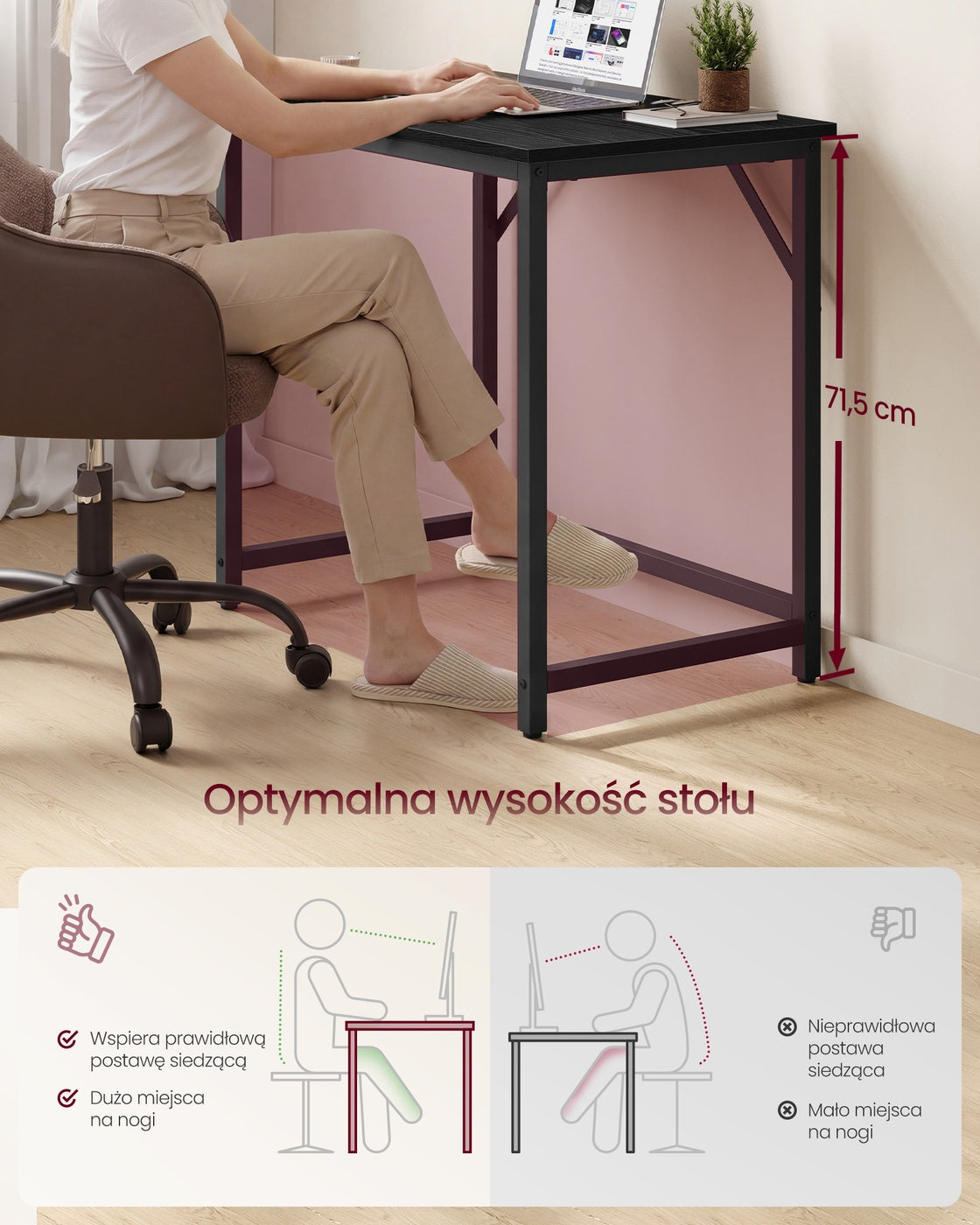 Biurko komputerowe stalowo-wiórowe 80×50×76 cm czarne