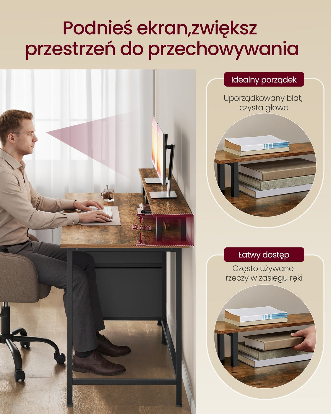Biurko komputerowe 120x55 cm z materiałowymi szufladami