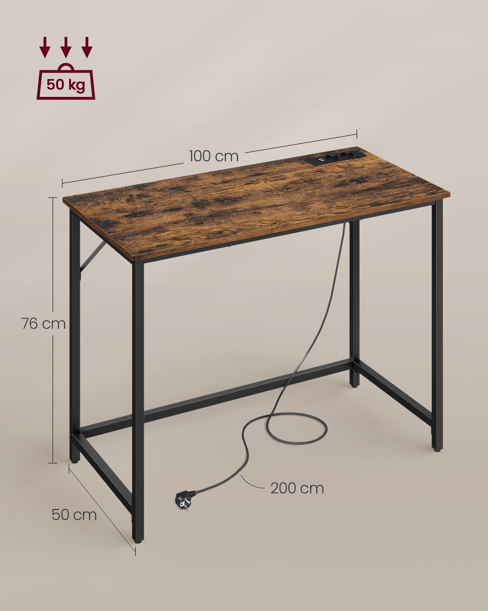 Biurko komputerowe, rustykalny brąz, 100 cm