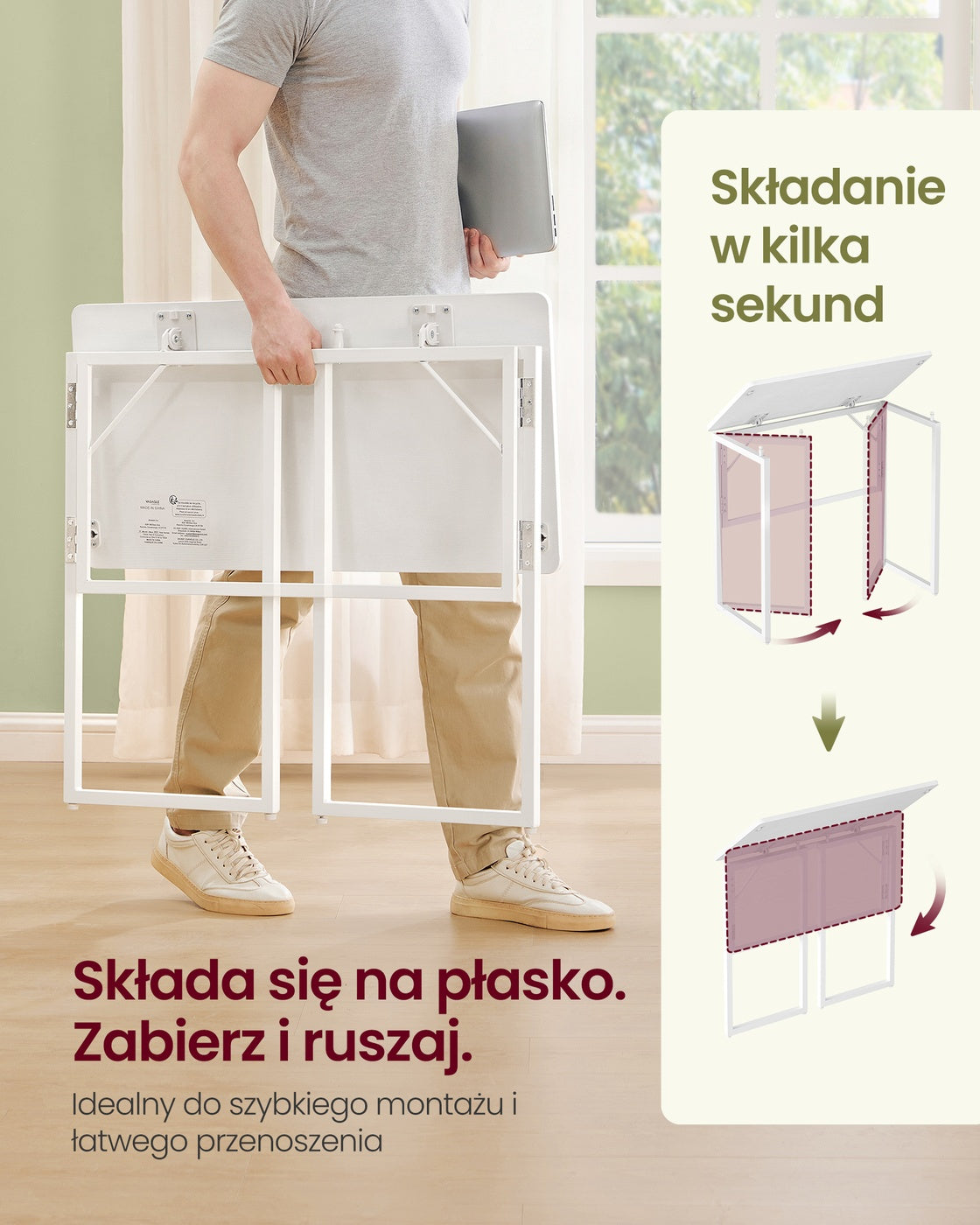 Składane biurko komputerowe 80x40 cm białe
