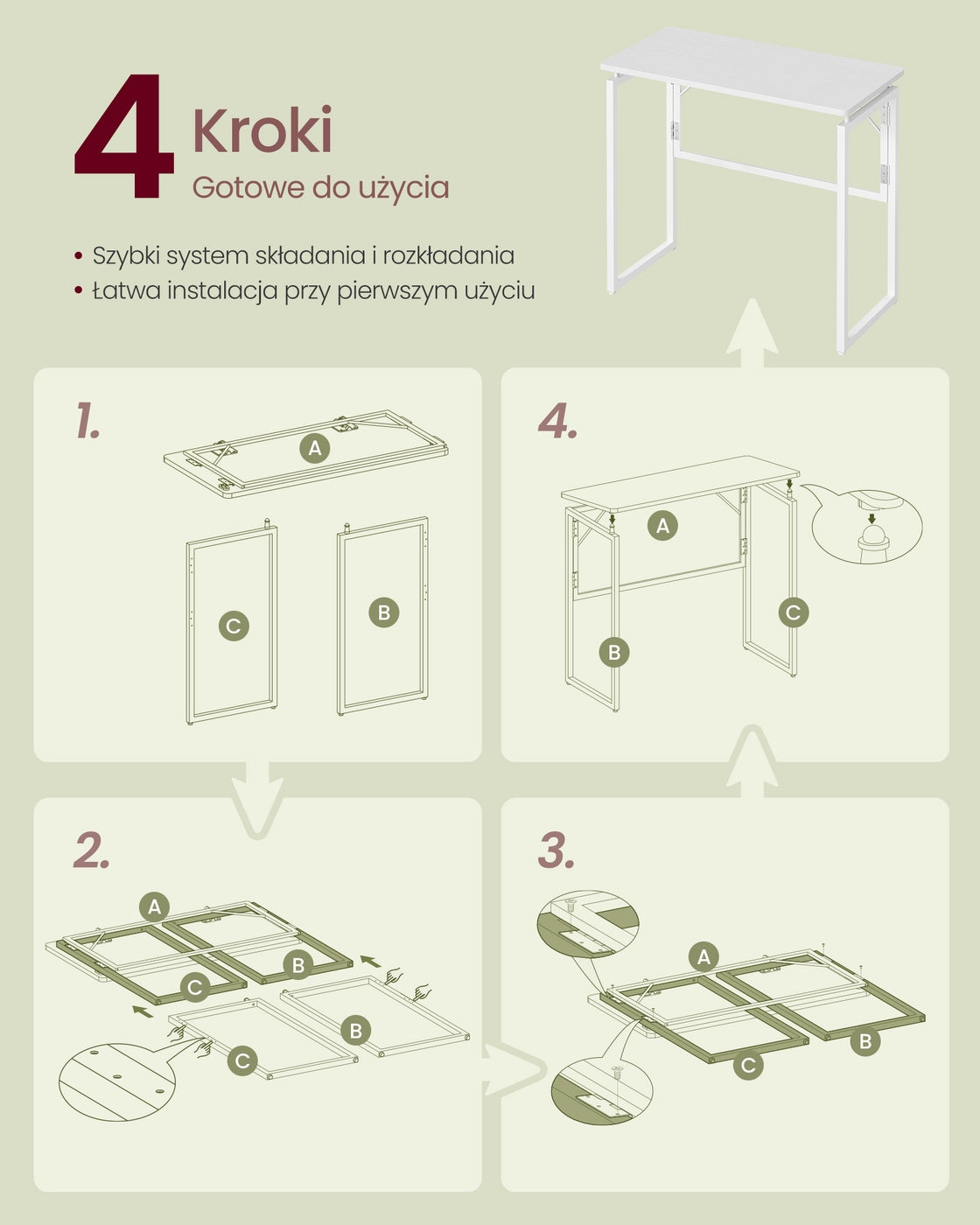 Składane biurko komputerowe 80x40 cm białe