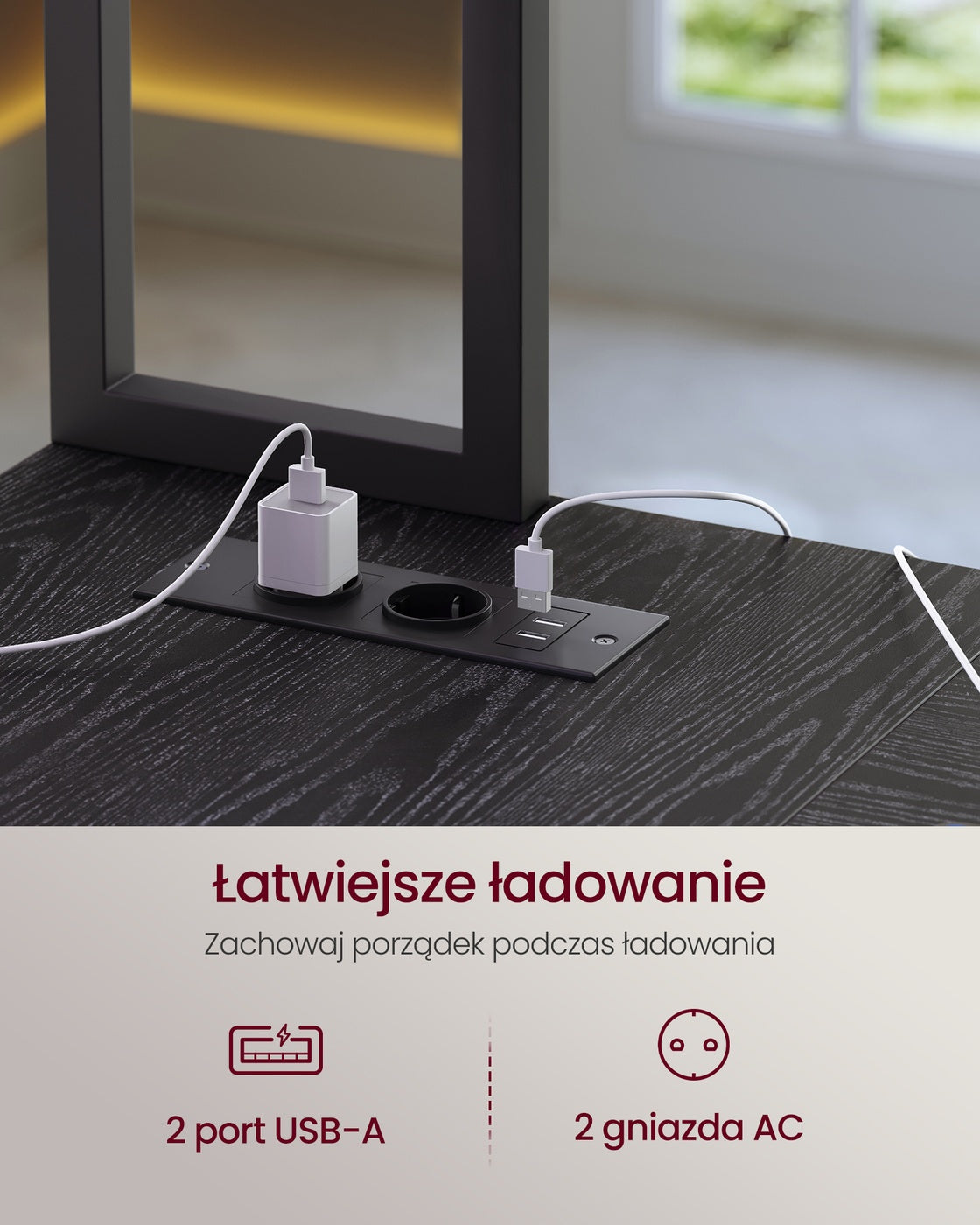Narożne biurko komputerowe z LED i 3 szufladami