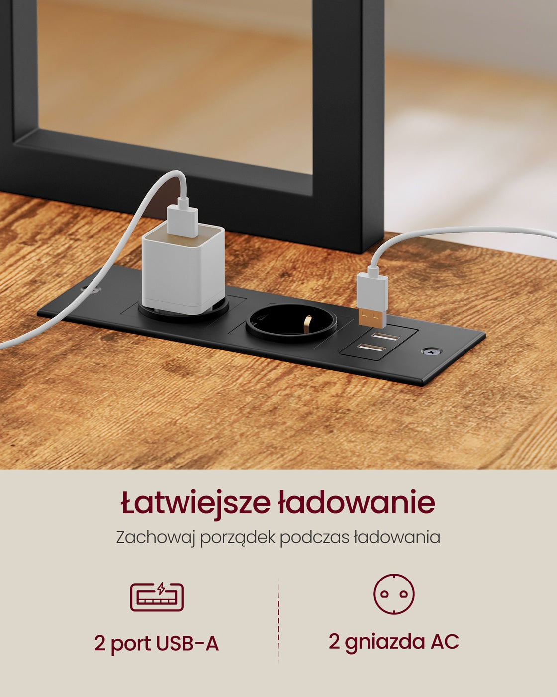 Narożne biurko z oświetleniem LED i 3 szufladami