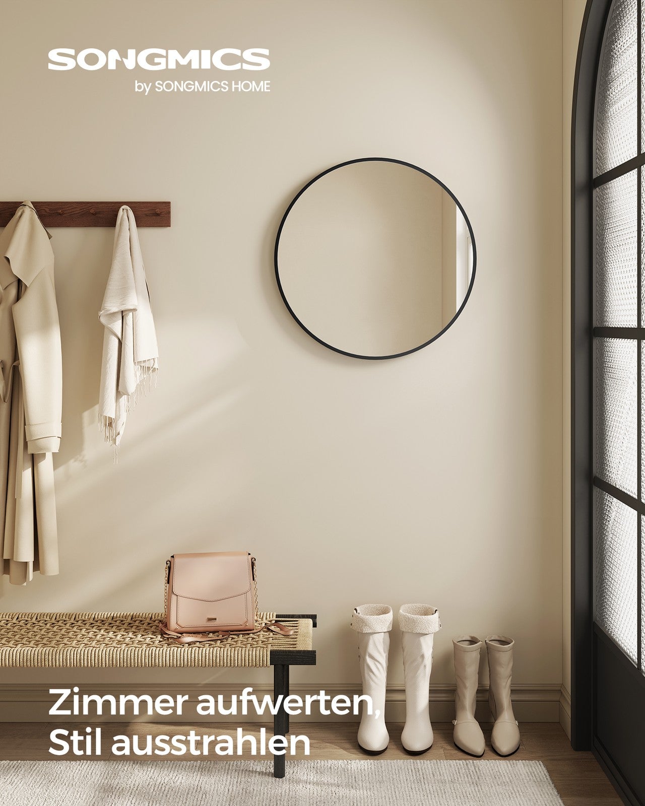 Okrągłe lustro łazienkowe 50 cm z czarną metalową ramą