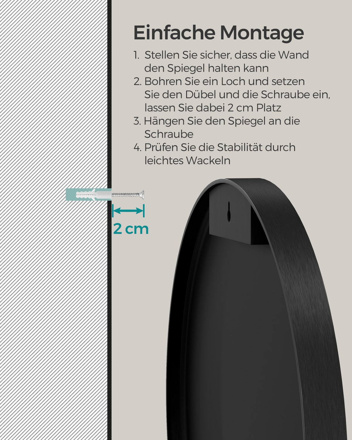 Okrągłe lustro łazienkowe 50 cm z czarną metalową ramą