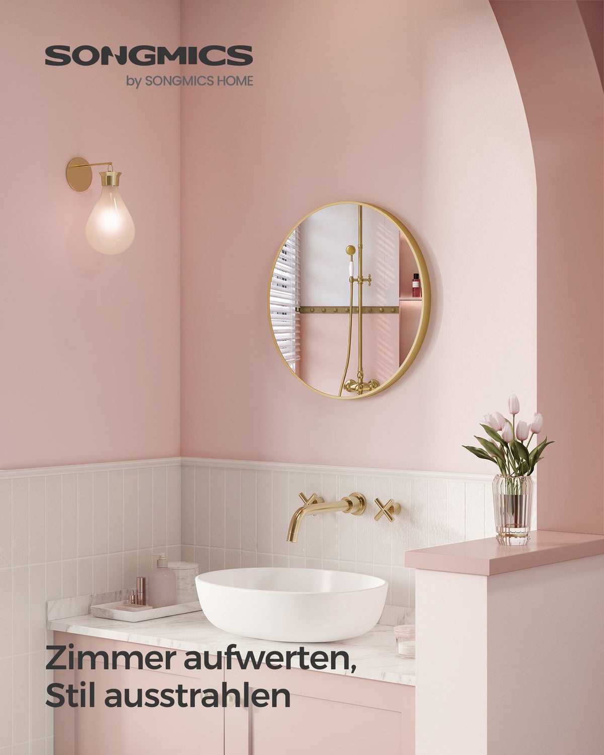 Okrągłe lustro ścienne ze złotą metalową ramą 61 cm