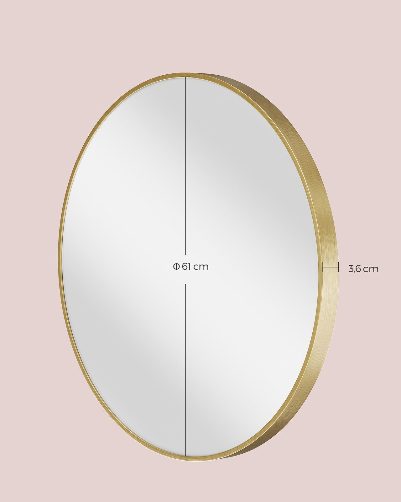Okrągłe lustro ścienne ze złotą metalową ramą 61 cm