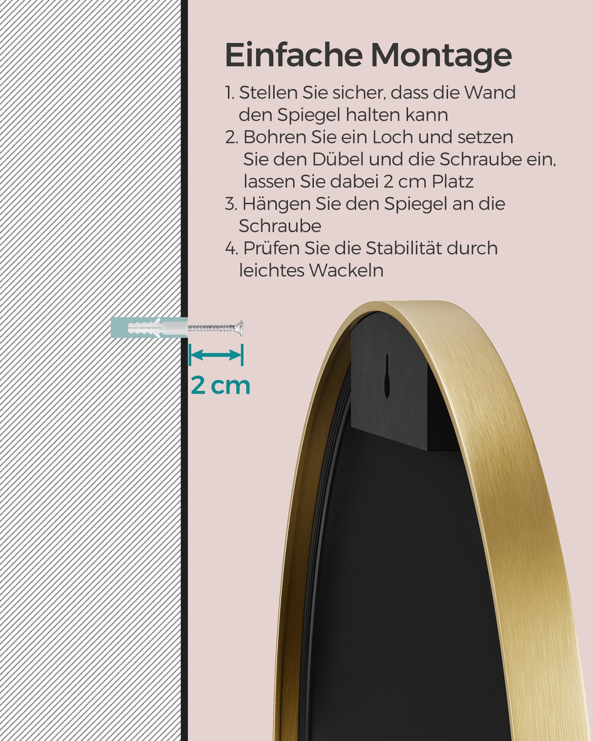 Okrągłe lustro ścienne ze złotą metalową ramą 61 cm