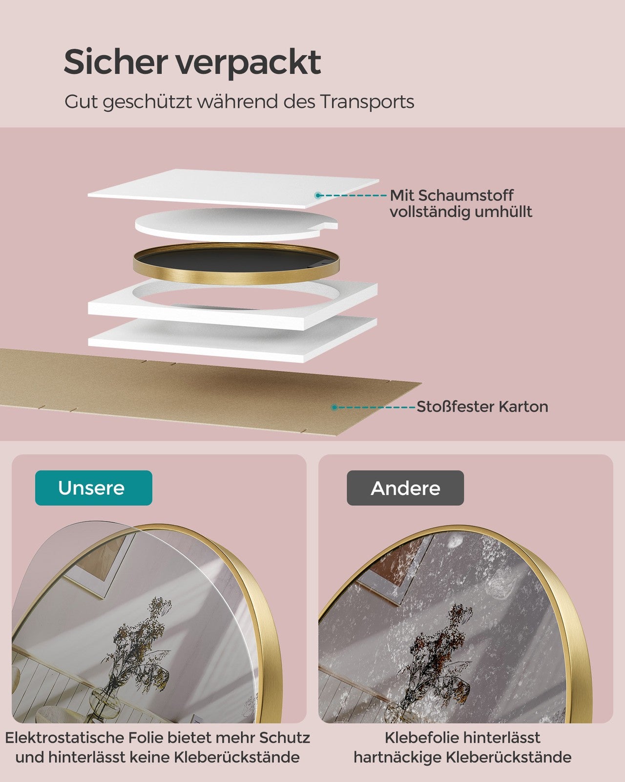 Okrągłe lustro ścienne ze złotą metalową ramą 61 cm