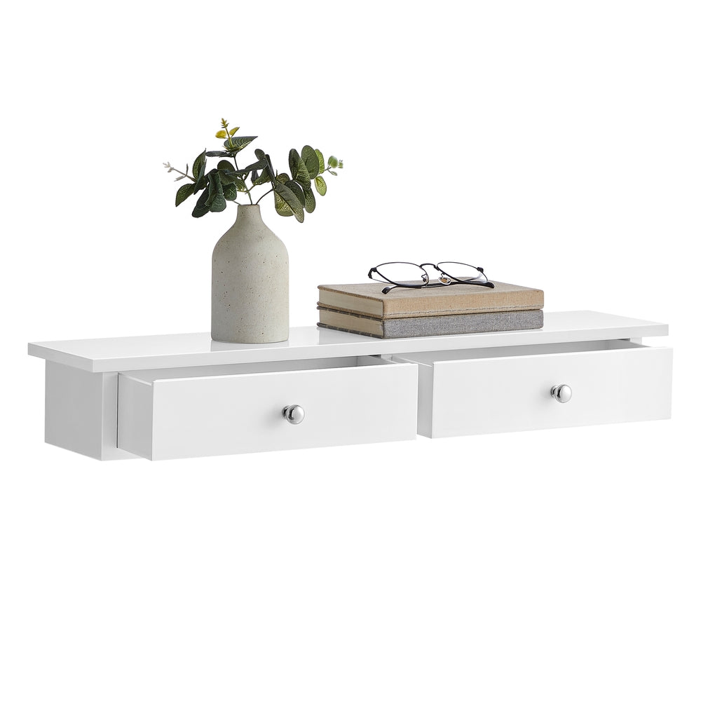 Biała półka ścienna z 2 szufladami 65 cm