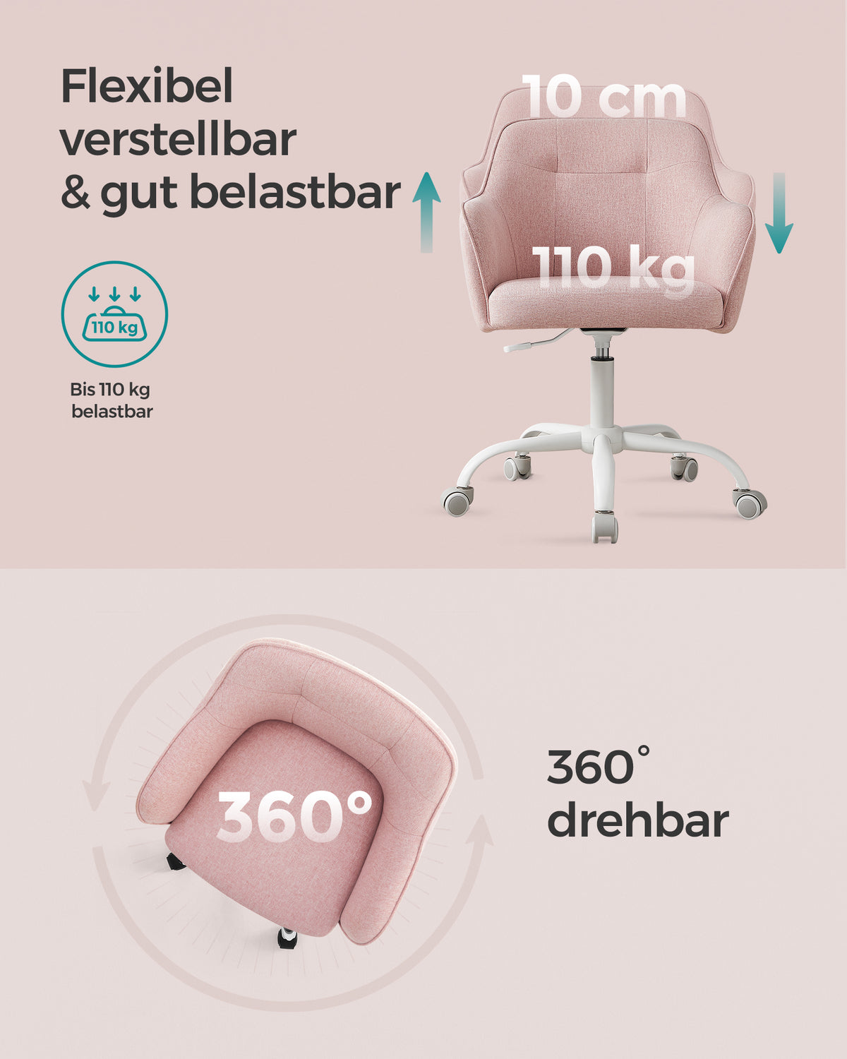 Krzesło biurowe z regulacją wysokości różowe