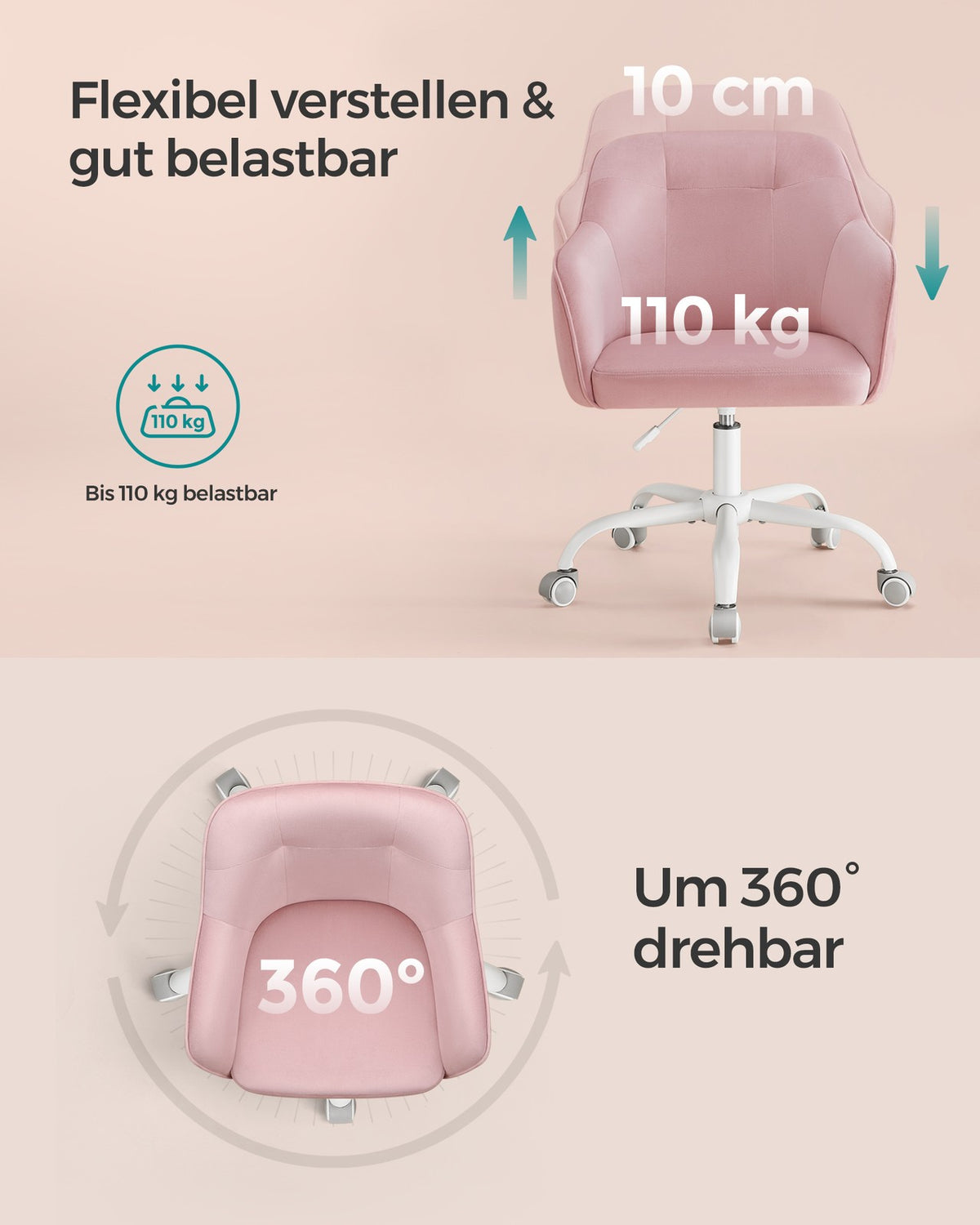 Krzesło biurowe regulowane różowe do 110 kg
