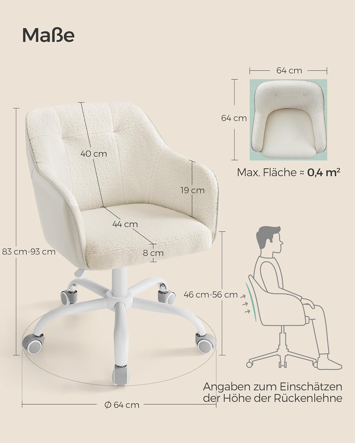 Fotel biurowy, cappuccino beige, 60,8 cm
