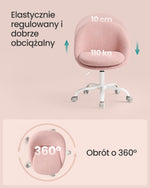 Pluszowy fotel obrotowy różowy z regulacją wysokości