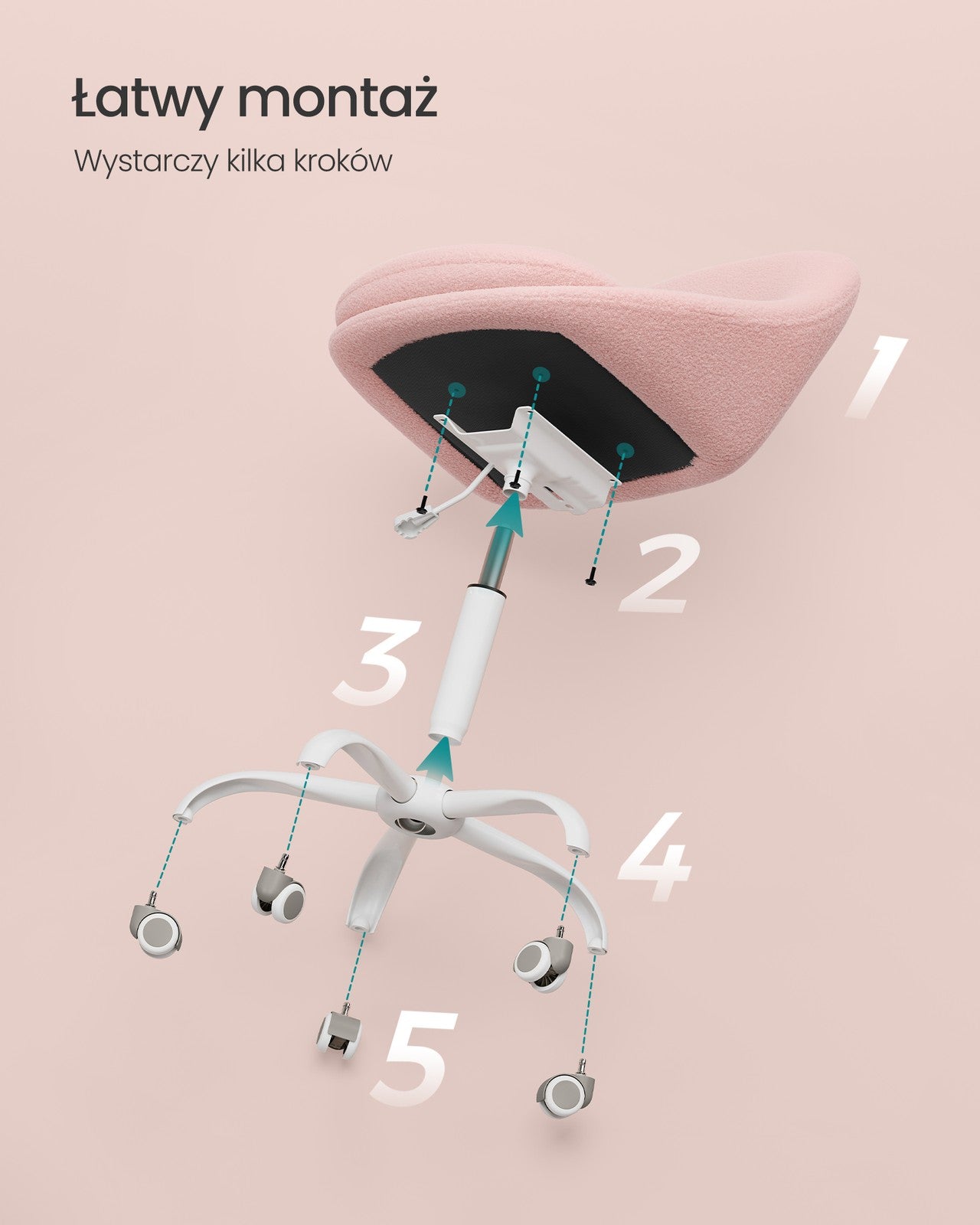 Pluszowy fotel obrotowy różowy z regulacją wysokości