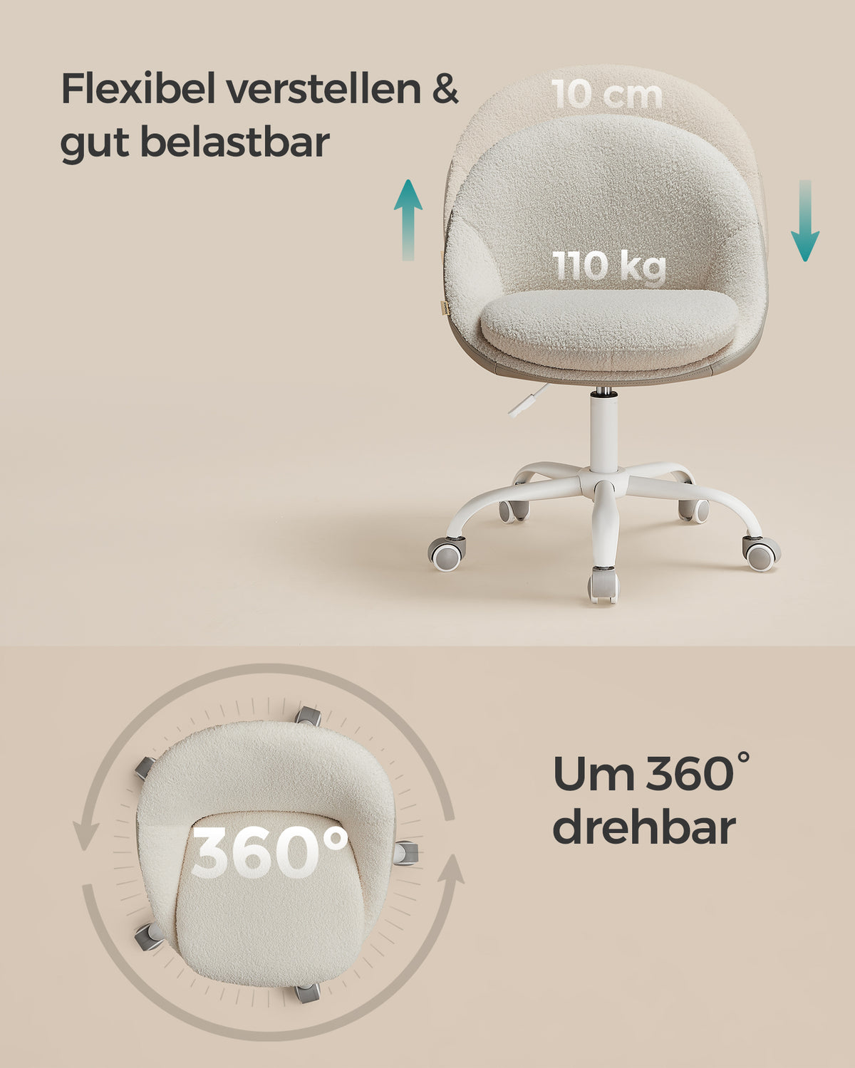Biurkowe krzesło aksamitne cappuccino z regulacją wysokości