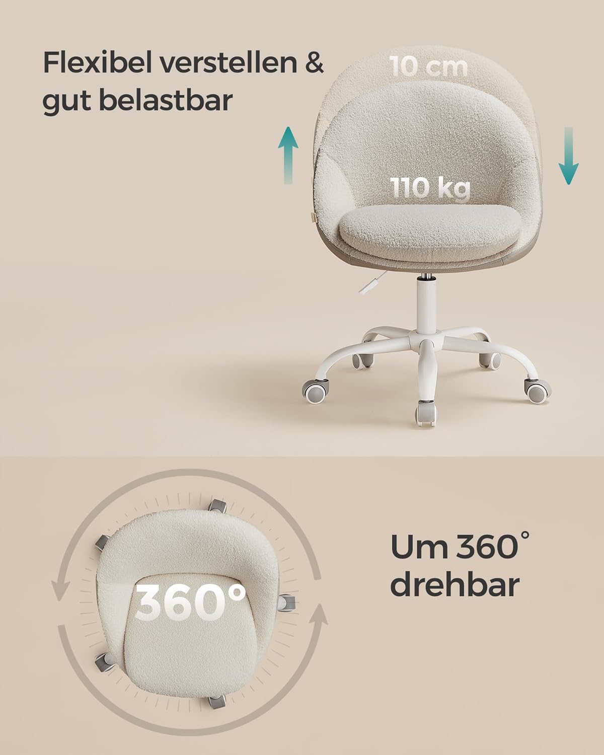 Fotel biurowy, cappuccino beige, 56 cm